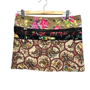 Zand Amsterdam Reversible Boho Mini Skirt Floral & Paisley Snap Waist Festival
